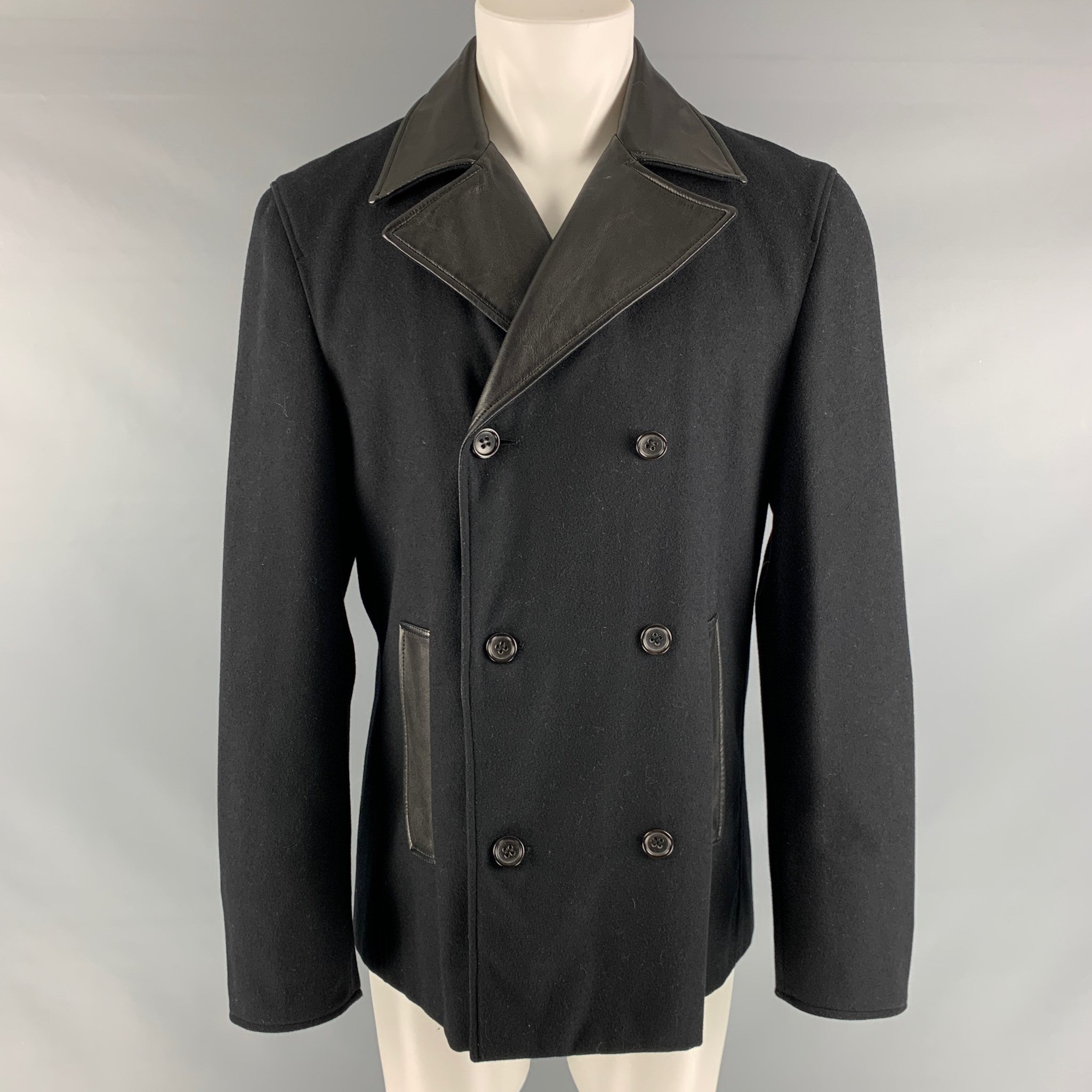 JIL SANDER Size 40 Black Solid Wool Blend Peacoat Coat – Sui