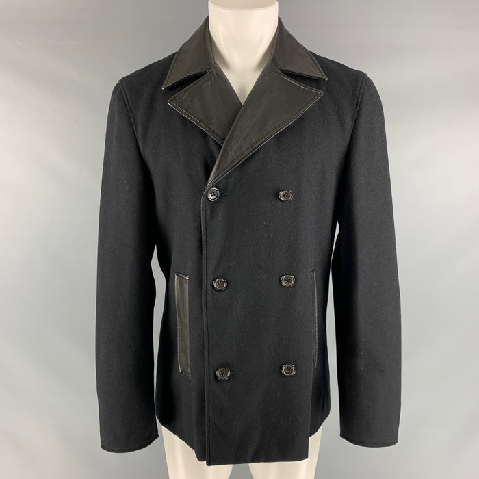 JIL SANDER Size 40 Black Solid Wool Blend Peacoat Coat