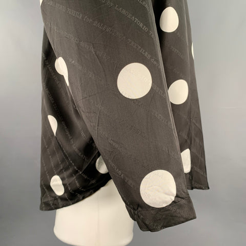 BALENCIAGA Size M Black White Polka Dot Viscose Silk Long Sleeve Shirt