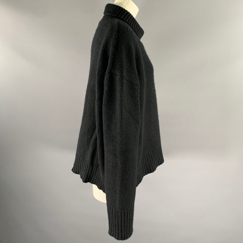 SABLYN Size L Black Cashmere Polyester Turtleneck Sweater