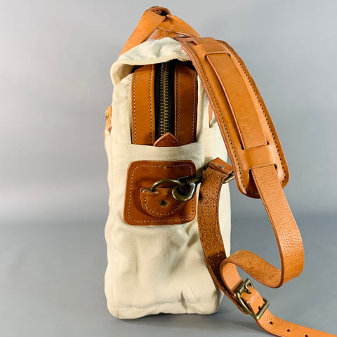 FILSON Cream Tan Canvas Leather Top Handles Crossbody Bag