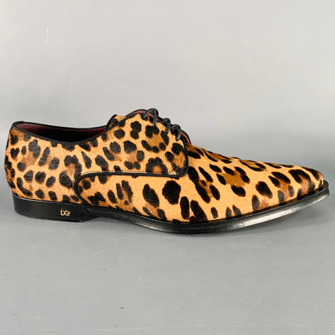 DOLCE & GABBANA Size 11 Tan Brown Black Animal Print Pony Hair Lace-Up Shoes