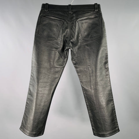 MR. S LEATHER Size 32 Black Brown Color Block Leather Button Fly Casual Pants