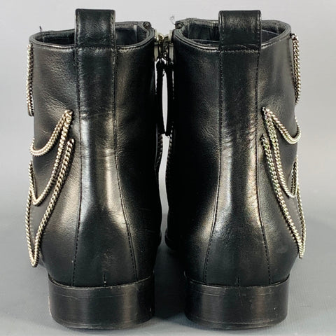 GIUSEPPE ZANOTTI Size 5 Black Leather Chain Side Zipper Ankle Boots