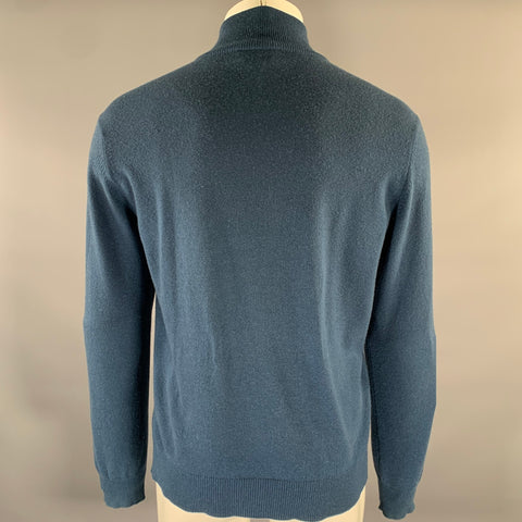 HERMES Size M Blue Ribbed Cashmere Quarter Zip Sweater