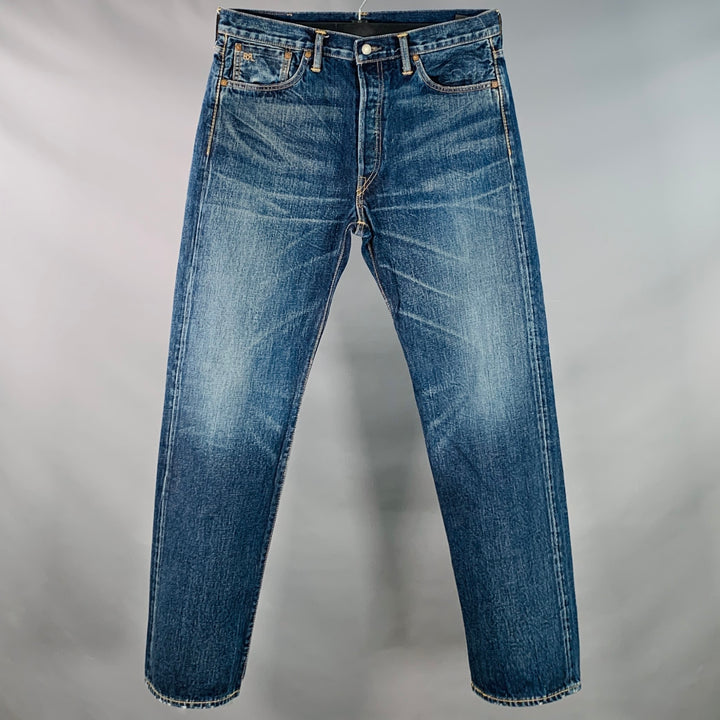 RRL by RALPH LAUREN Size 34 Blue Cotton Selvedge Denim Twill Straight Button Fly Jeans