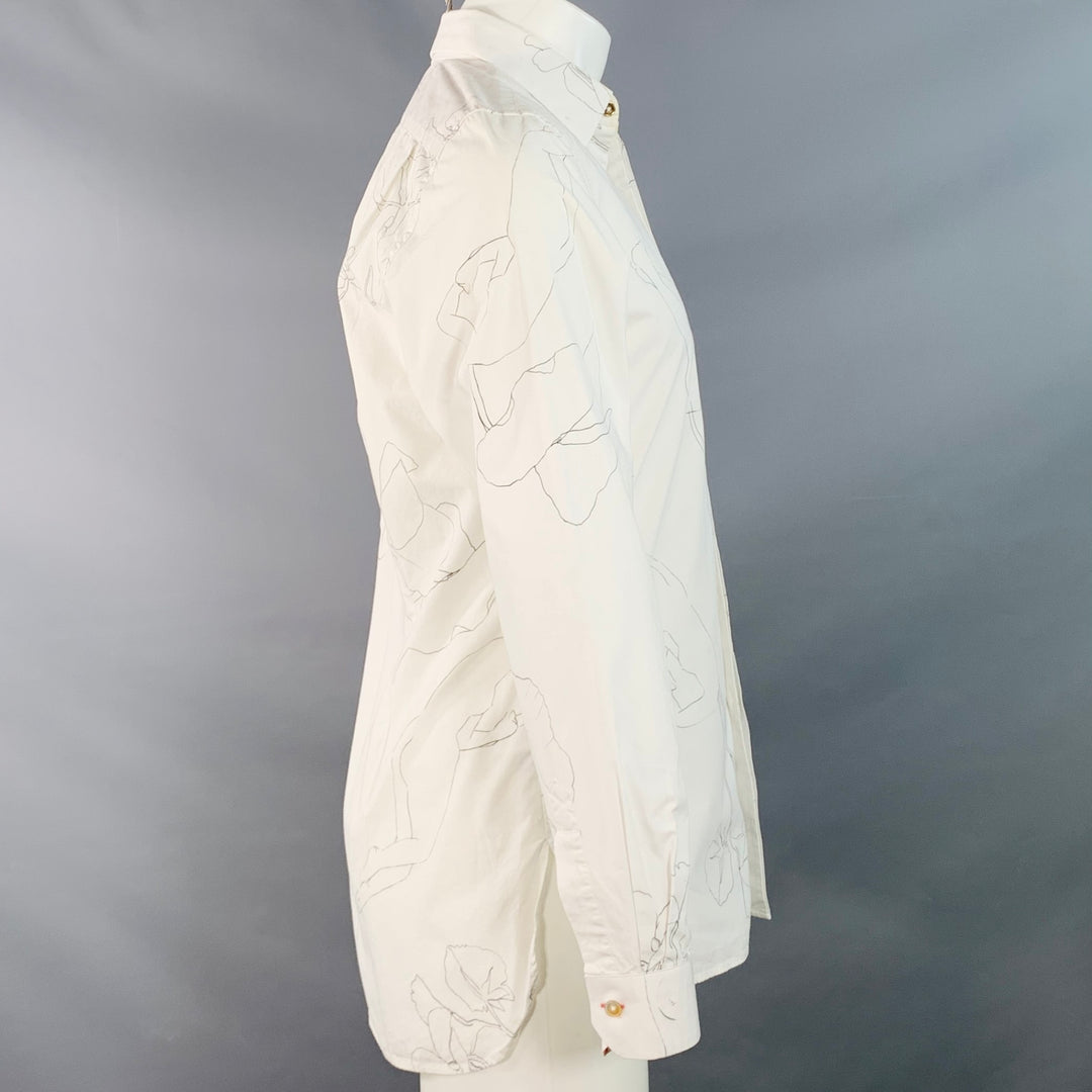 PAUL SMITH Size S White Grey Print Cotton Spread Collar Long Sleeve Shirt