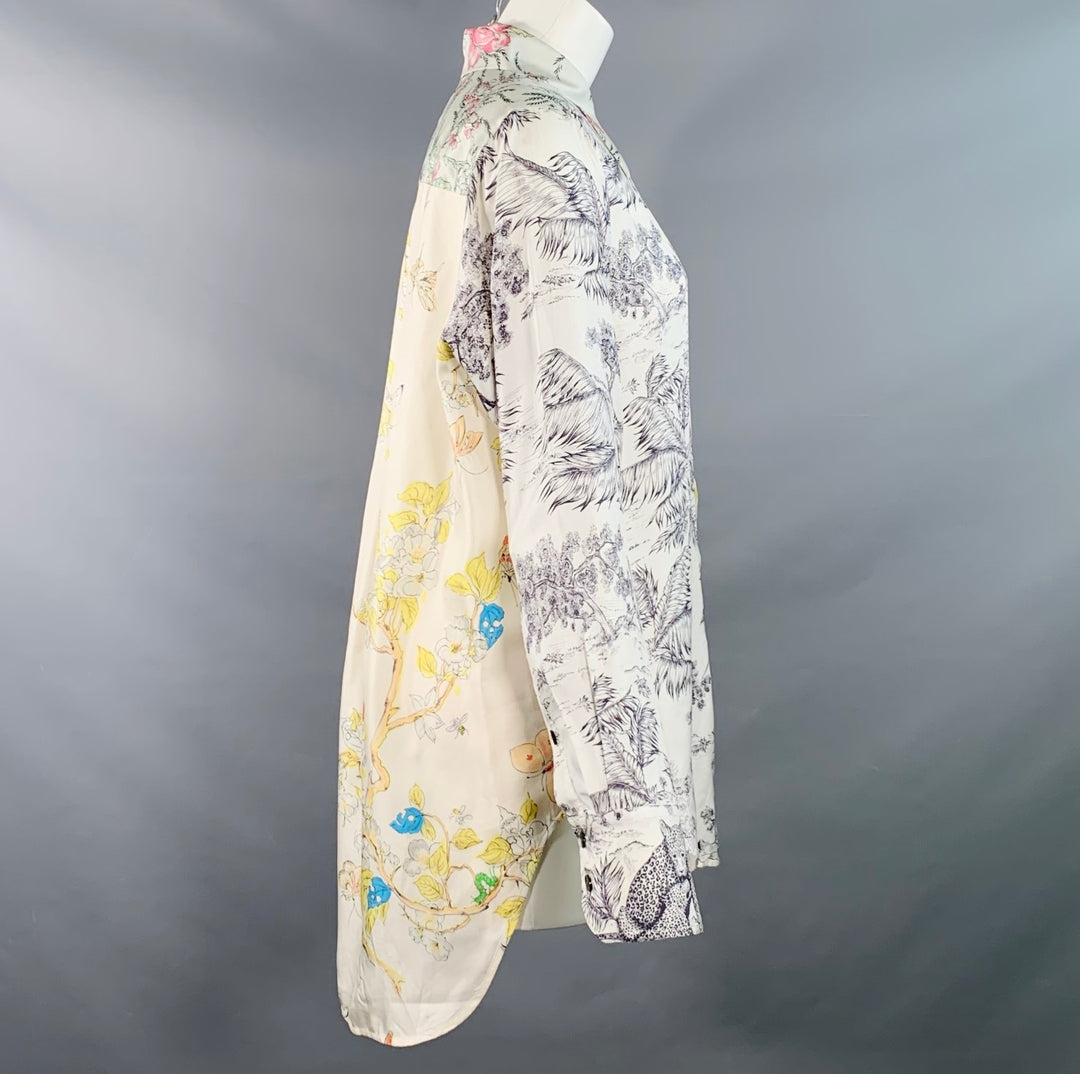 ZADIG & VOLTAIRE Size M Multi Color Silk Leopards Butterflies Print Button Up Shirt