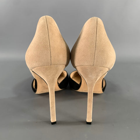 MANOLO BLAHNIK Size 9.5 Black Tan Suede Two Tone Suede Pointed Toe Pumps