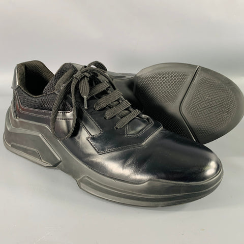 PRADA Size 7.5 Black Mesh Leather Sneakers