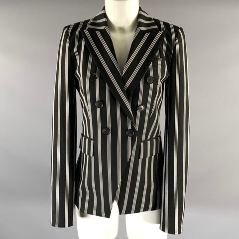 VERONICA BEARD Size 4 Black White Striped Polyester Viscose Blazer