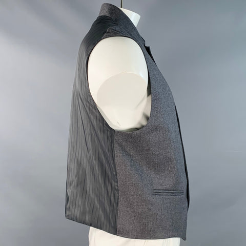 ALAN BILZERIAN Size L Grey Heather Twill Wool Nehru Collar Vest