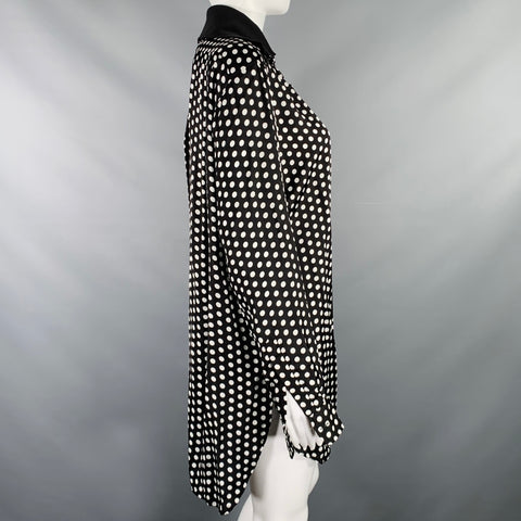 PLAN C Size XS Black White Viscose Polka Dot Oversized Shirt