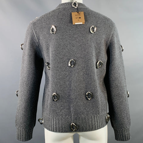 BURBERRY Taille XS Gris Ornements Cachemire Laine Pull Col Rond