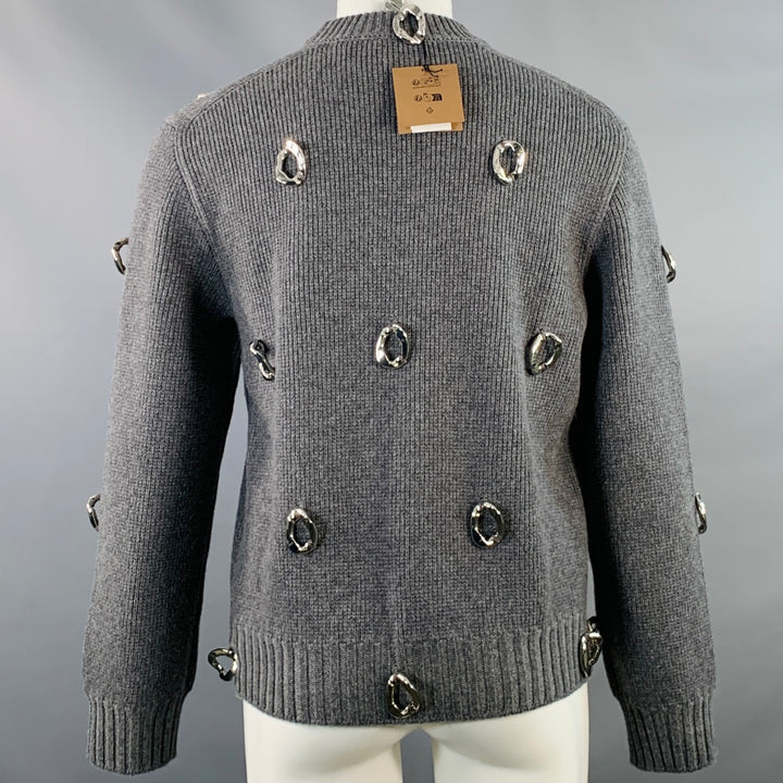 BURBERRY Size XS Grey Embellishment Cashmere Wool Crew Neck Sweater