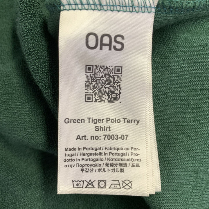 OAS Size L Green Orange Tiger Applique Cotton Terry One Pocket Polo