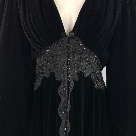 NIEMAN MARCUS Size S Black Rayon Blend Beaded Open Front Long Gown Evening Dress
