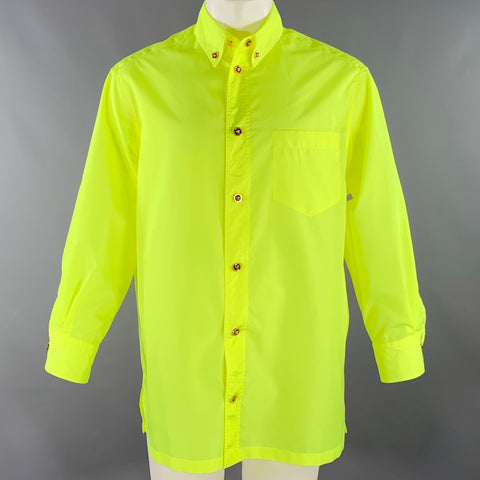 VERSACE Size 36 Neon Yellow Polyester One Pocket Oversized Long Sleeve Shirt