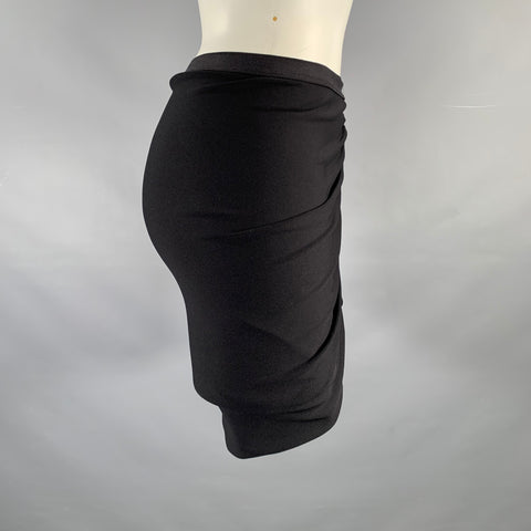 RICK OWENS Size 2 Black Nylon Eastane Ruched Asymmetrical Mini Skirt