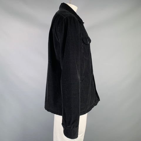 CORRIDOR Size XL Black Corduroy Cotton Patch Pocket Trucker Jacket