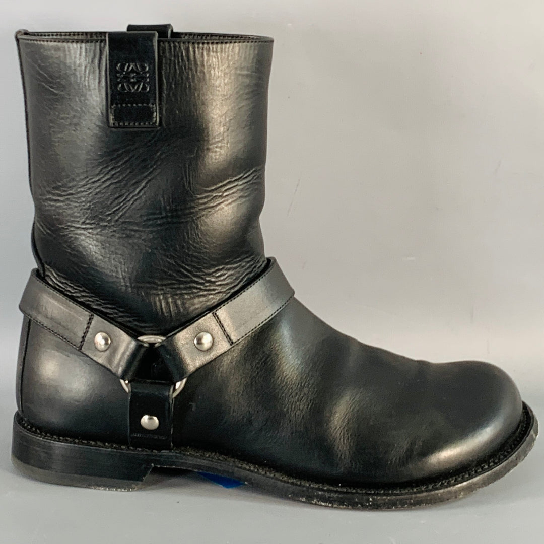 LOEWE Size 9 Black Leather Pull On Round Toe Harness Biker Boots LOEWE Size 9 Black Leather Pull On Round Toe Harness Biker  main image 4