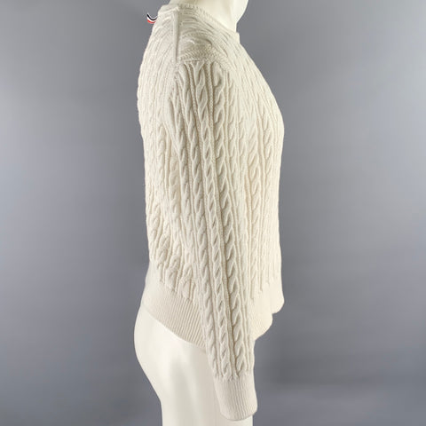 THOM BROWNE Size M White Grey Cotton Cable Knit Sweater