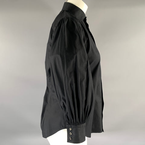 RALPH LAUREN Size 8 Black Cotton Puff Sleeve Blouse