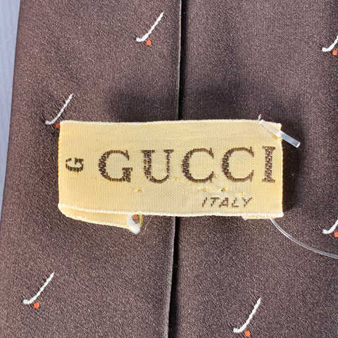 GUCCI Brown White Abstract Silk Skinny Tie