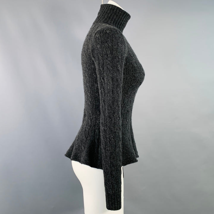 RALPH LAUREN Size S Grey Charcoal Cashmere Cable Knit Turtleneck Sweater