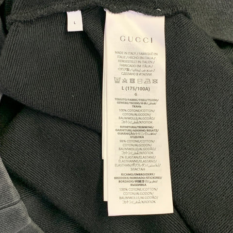 GUCCI Size L Grey Logo Cotton Crew Neck Sweatshirt