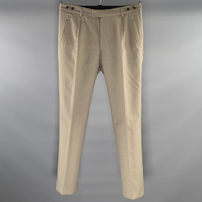 DRIES VAN NOTEN Size 34 Grey Cream Pleated Wool Polyester Cashmere Casual Pants