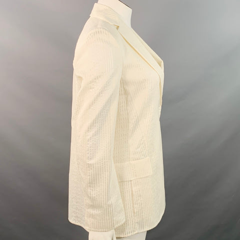 AKRIS Size 10 Natalia Off White Cotton Blend Sheer Textured Snaps Jacket Blazer
