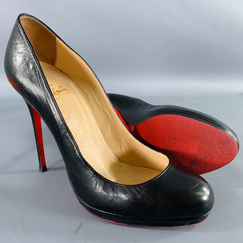 CHRISTIAN LOUBOUTIN Size 8.5 Black Leather Platform Pumps