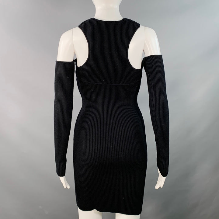 HERVE LEGER Size S Black Viscose Blend Ribbed Cutout Bandage Mini Dress