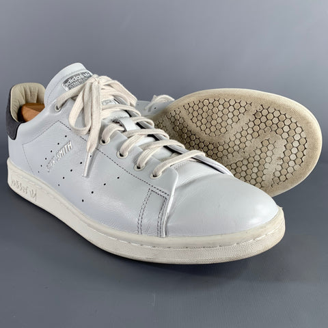 ADIDAS Size 11.5 White Grey Color Block Leather Low Top Sneakers