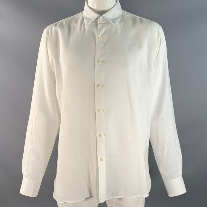 ERMENEGILDO ZEGNA Size XXL White Linen Long Sleeve Shirt