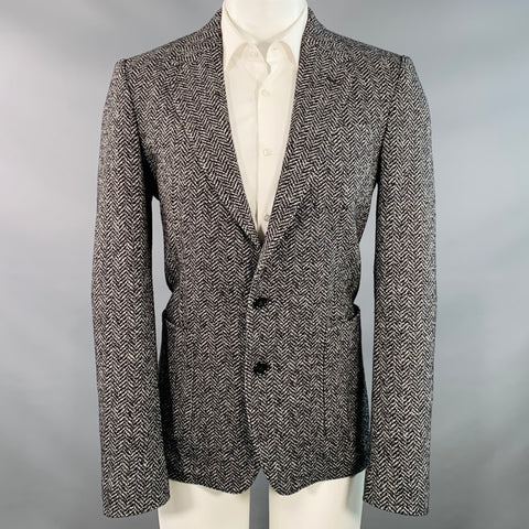 DOLCE & GABBANA Size 40 Black White Herringbone Wool Cotton Sport Coat