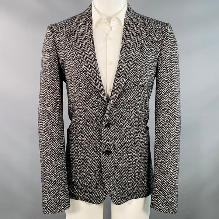 DOLCE & GABBANA Size 40 Black White Herringbone Wool Cotton Sport Coat