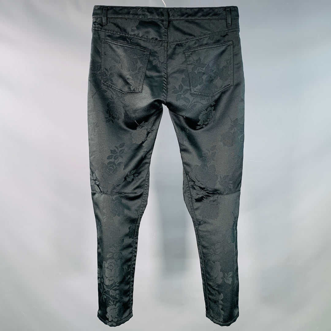 COMME des GARCONS HOMME PLUS Size S Black Floral Jacquard Satin Tapered Casual Pants