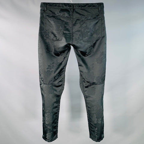 COMME des GARCONS HOMME PLUS Taille S Noir Floral Jacquard Satin Pantalon Fuselé Décontracté