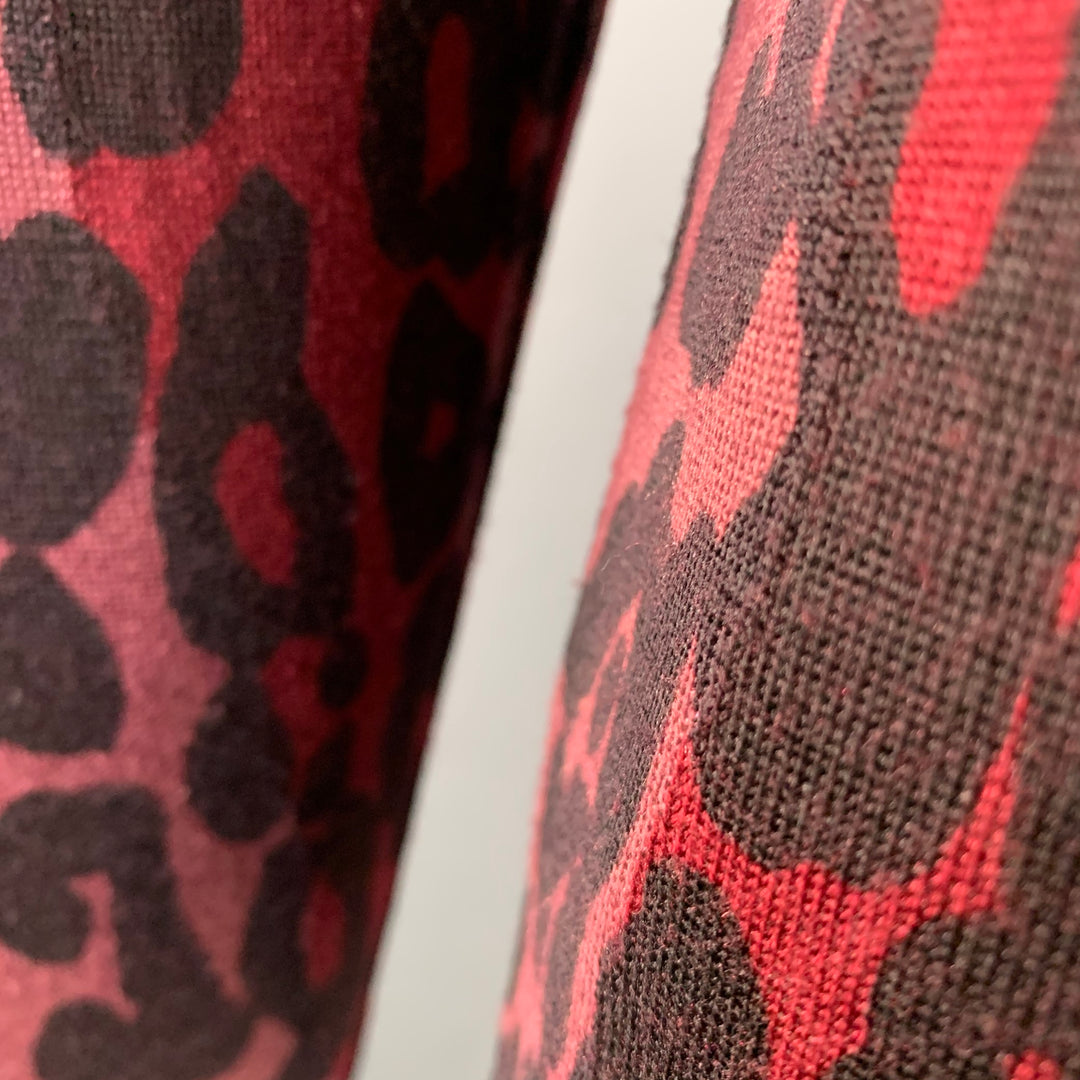 BURBERRY Size XL Red Black Pink Animal Print Wool Silk Crew Neck Pullover