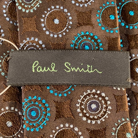 PAUL SMITH Brown Blue Circles Silk Tie