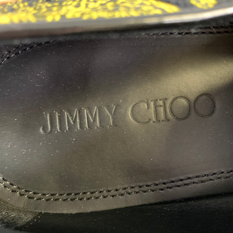 JIMMY CHOO Size 9 Black Neon Yellow Paisley Slip On Loafers