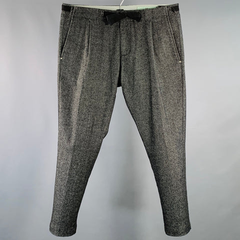 ENTRE AMIS Size 33 Black White Tweed Cotton Blend Drawstring Casual Pants