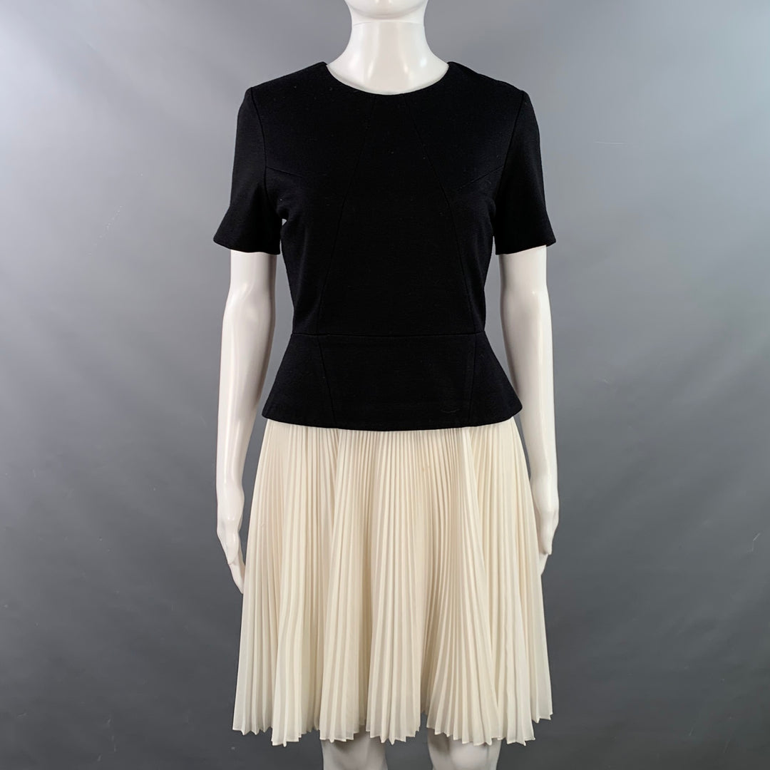 JASON WU Size 6 Black White Color Block Short Sleeve Peplum Pleated Cocktail Dress