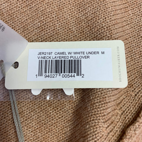 BROCHU WALKER Taille M Pull superposé en maille Laine Cachemire Blanc Camel
