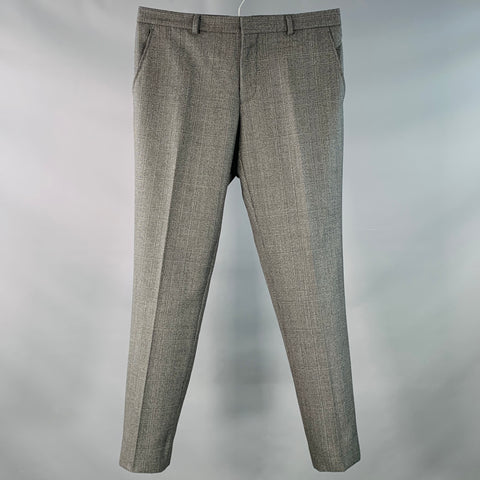 AMI by ALEXANDRE MATTIUSSI Size 30 Grey Black Glenplaid Wool Tapered Dress Pants