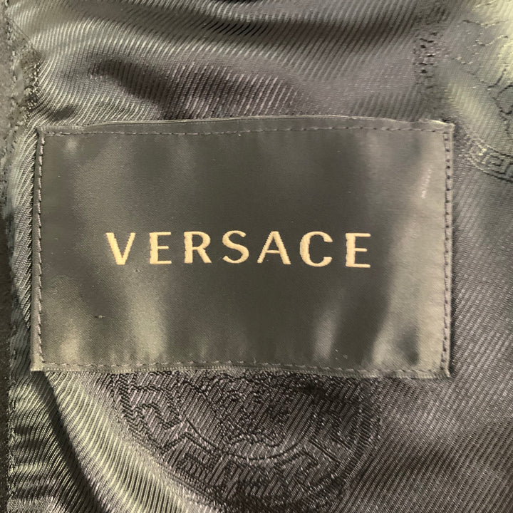 VERSACE Size 44 Black Gold Purple Abstract Silk Blend Shawl Collar Sport Coat