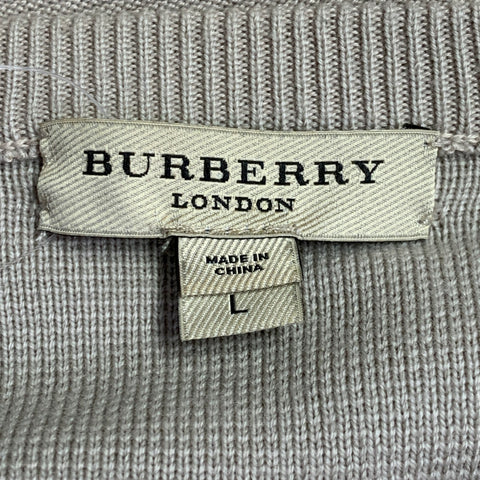 BURBERRY LONDON Size L Beige Silver Wool Cotton V-Neck Zipper Trim Sweater