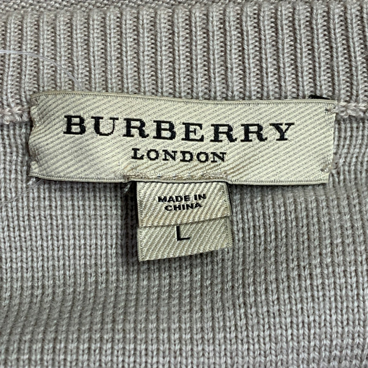 BURBERRY LONDON Size L Beige Silver Wool Cotton V-Neck Zipper Trim Sweater